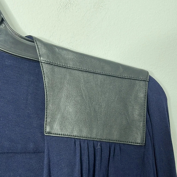 Cabi 953 Navy Blue Faux Leather Wrap Top - Picture 4 of 7